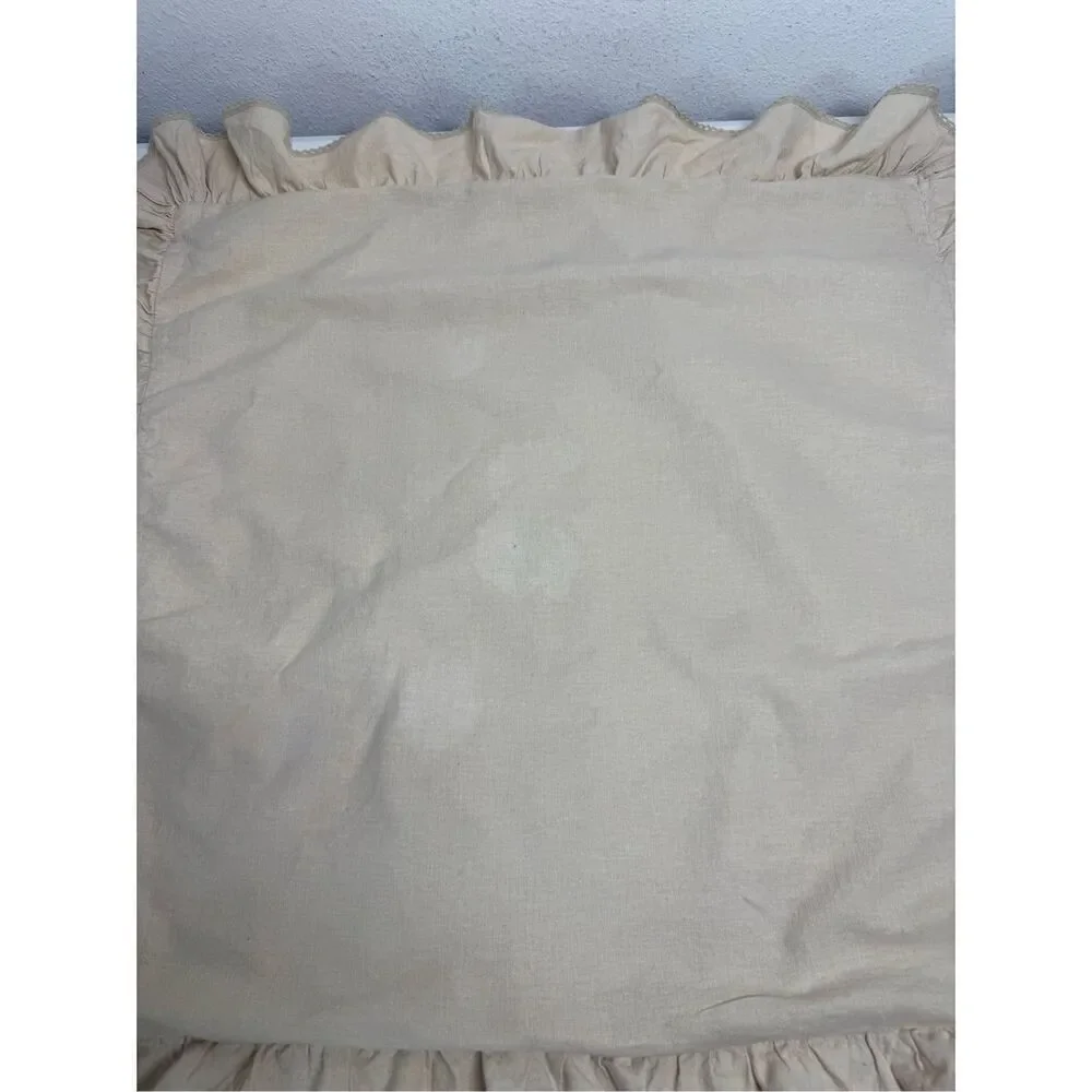 Ralph Lauren Cottage Tan Cotton Blend Pillow Sham Crochet Lace Trim 23”x23”